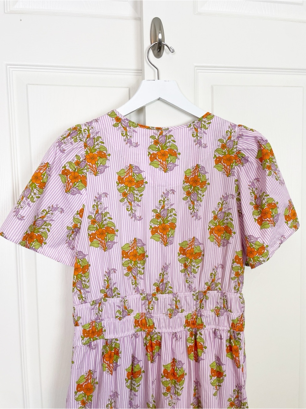 Anthropologie Somerset Lavender Stripe Floral Mini Dress Cotton Poplin Sz L - Picture 7 of 11